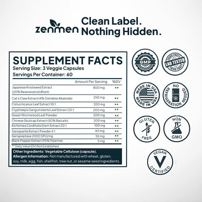 Zenmen Daily Tick Guard Immune Support Supplement - Improved Formula - 180 Vegan Capsules