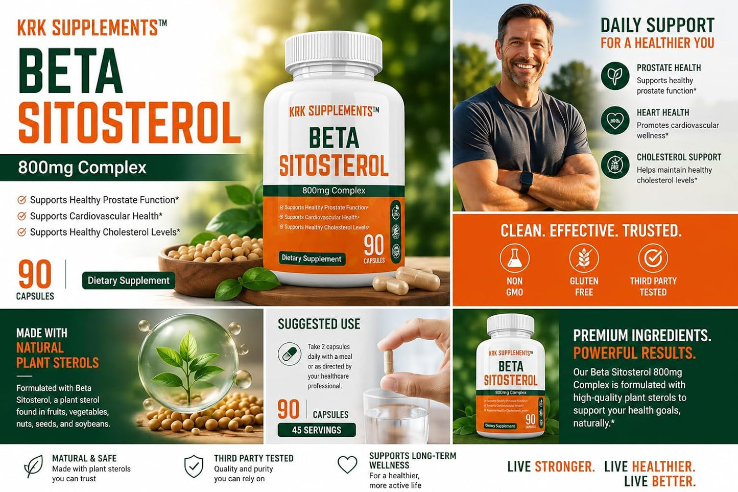KRK SUPPLEMENTS Beta Sitosterol 800mg Prostate Support - 180 Capsules (2 Pack) - görsel 3