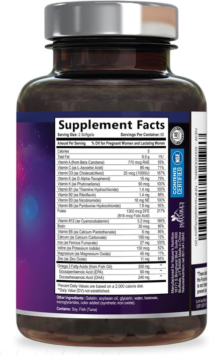 Prenatal Vitamins for Women with Folic Acid and Omega-3 DHA - 120 Softgels