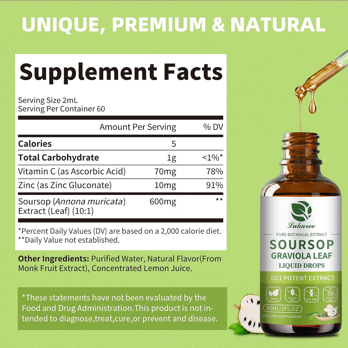 Lukaree Pure Soursop Graviola Leaf Extract – – Certifications: Look for organic, vegan, non-GM, and Gluten Free – Image 8