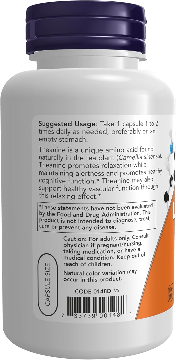 NOW Foods L-Theanine 200 mg with Inositol, Stress Support Supplement, 120 Veg Capsules - görsel 3