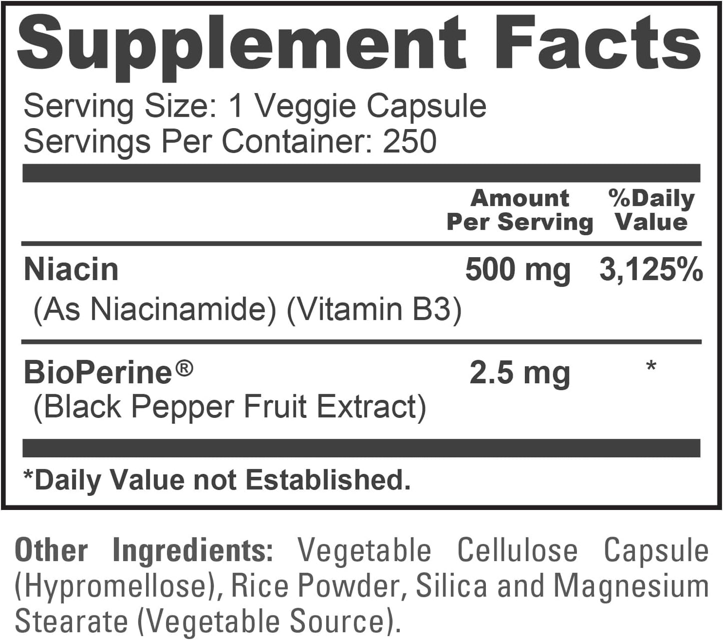 NusaPure Flush Free Niacin 500 mg – 250 Capsules - görsel 4