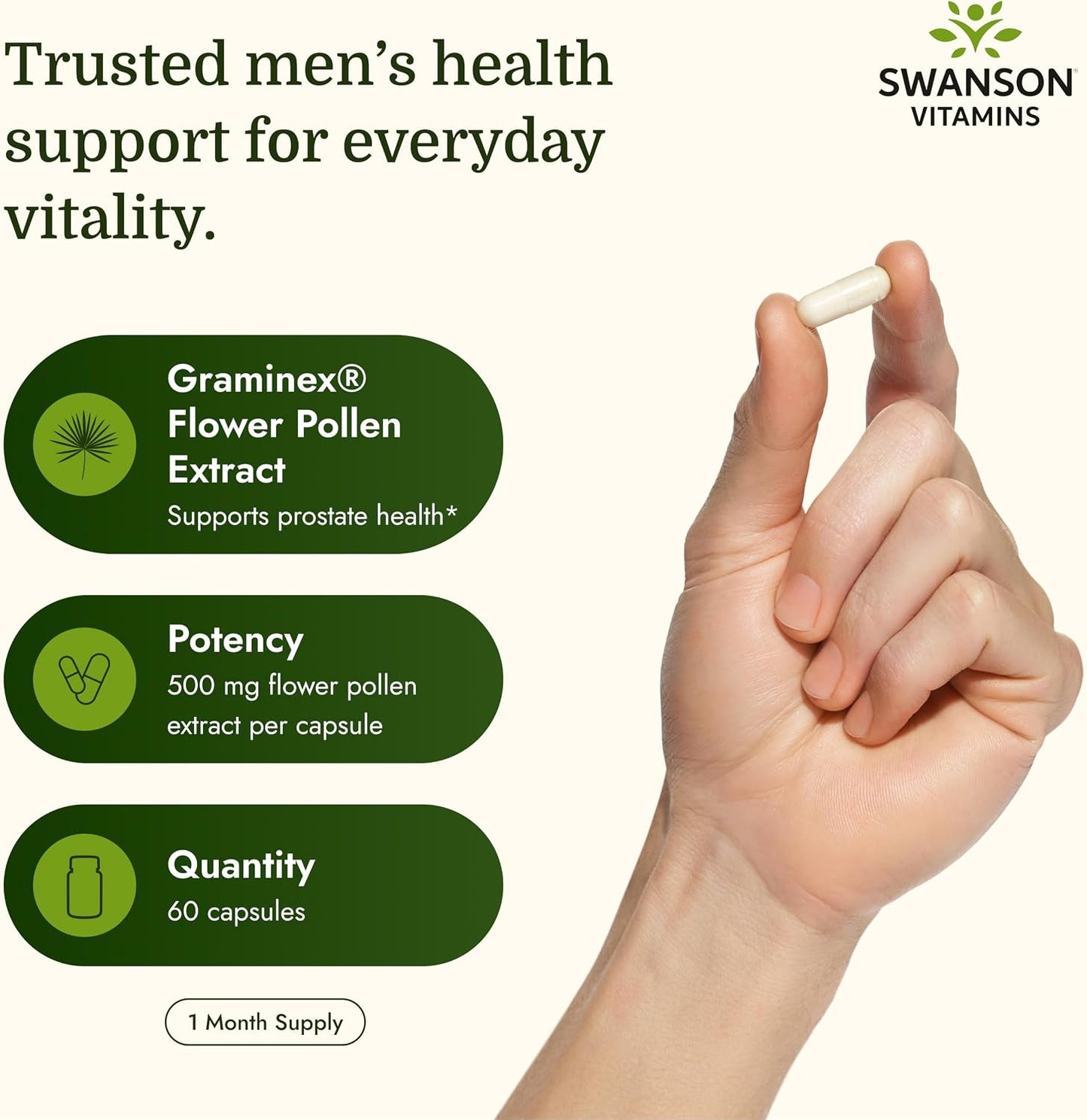 Swanson Graminex Flower Pollen Extract – Supports Prostate, Kidney, Bladder & Urinary Tract Health – Non-GMO – 60 Capsules - görsel 3