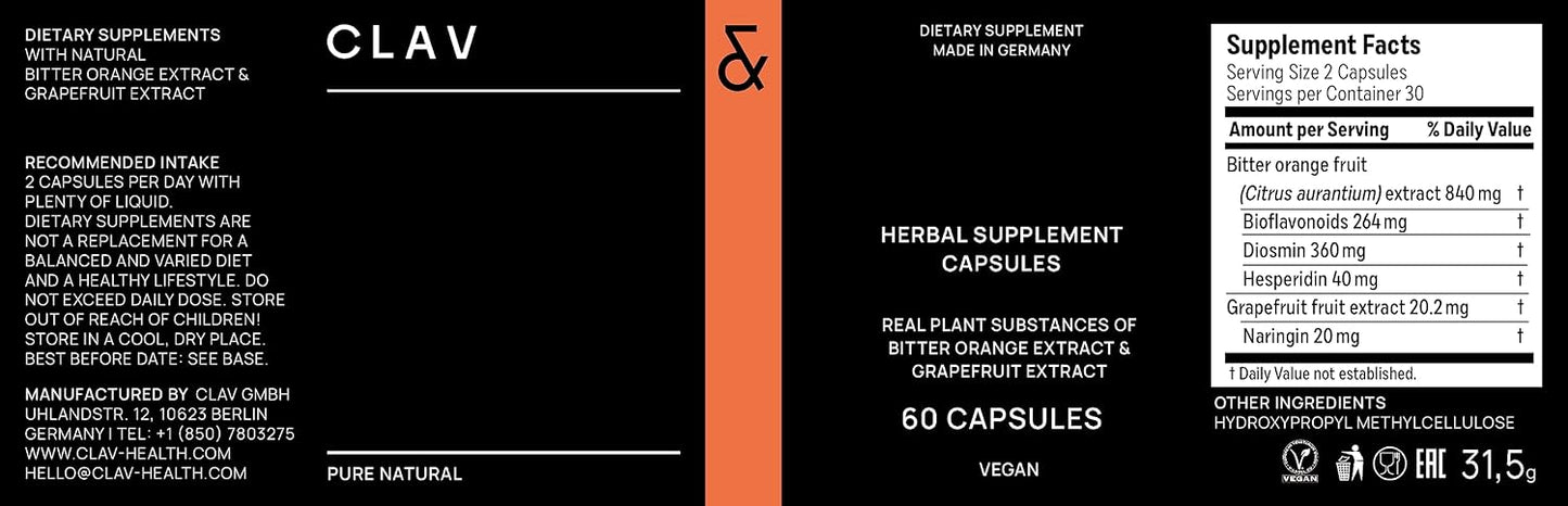 CLAV Citrus Bioflavonoids - Vegan Flavonoids Supplement with Bitter Orange and Grapefruit Extract - Antioxidant & Immune Support - 60 Capsules - görsel 10