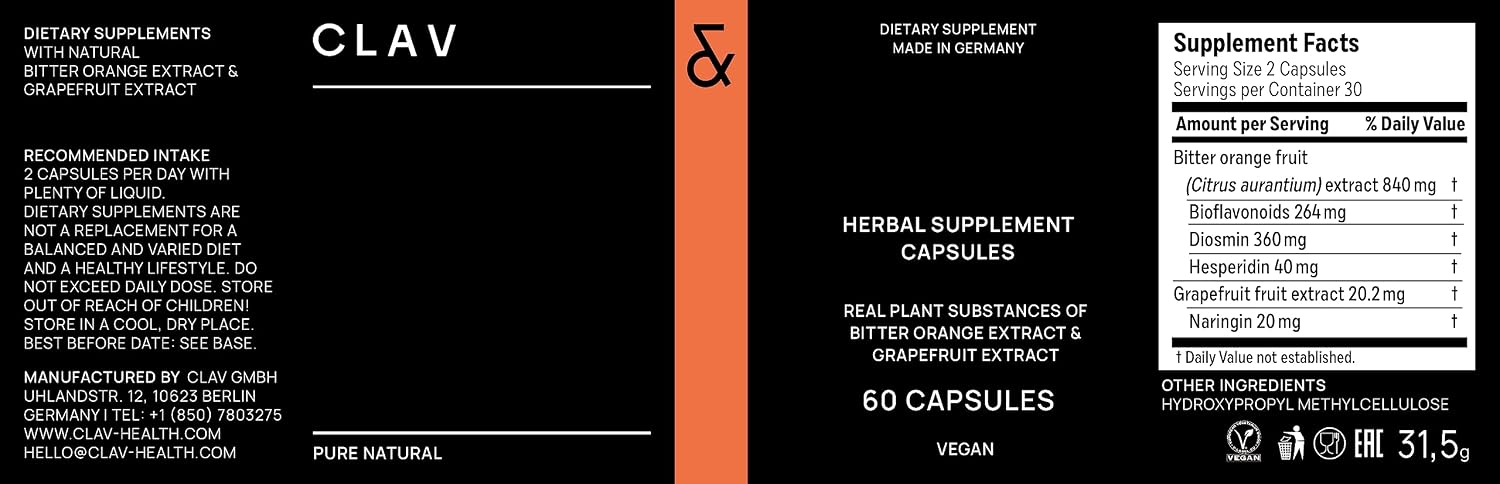 CLAV Citrus Bioflavonoids - Vegan Flavonoids Supplement with Bitter Orange and Grapefruit Extract - Antioxidant & Immune Support - 60 Capsules - görsel 10