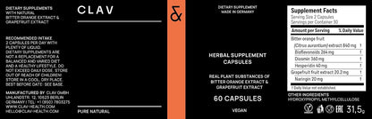 CLAV Citrus Bioflavonoids - Vegan Flavonoids Supplement with Bitter Orange and Grapefruit Extract - Antioxidant & Immune Support - 60 Capsules