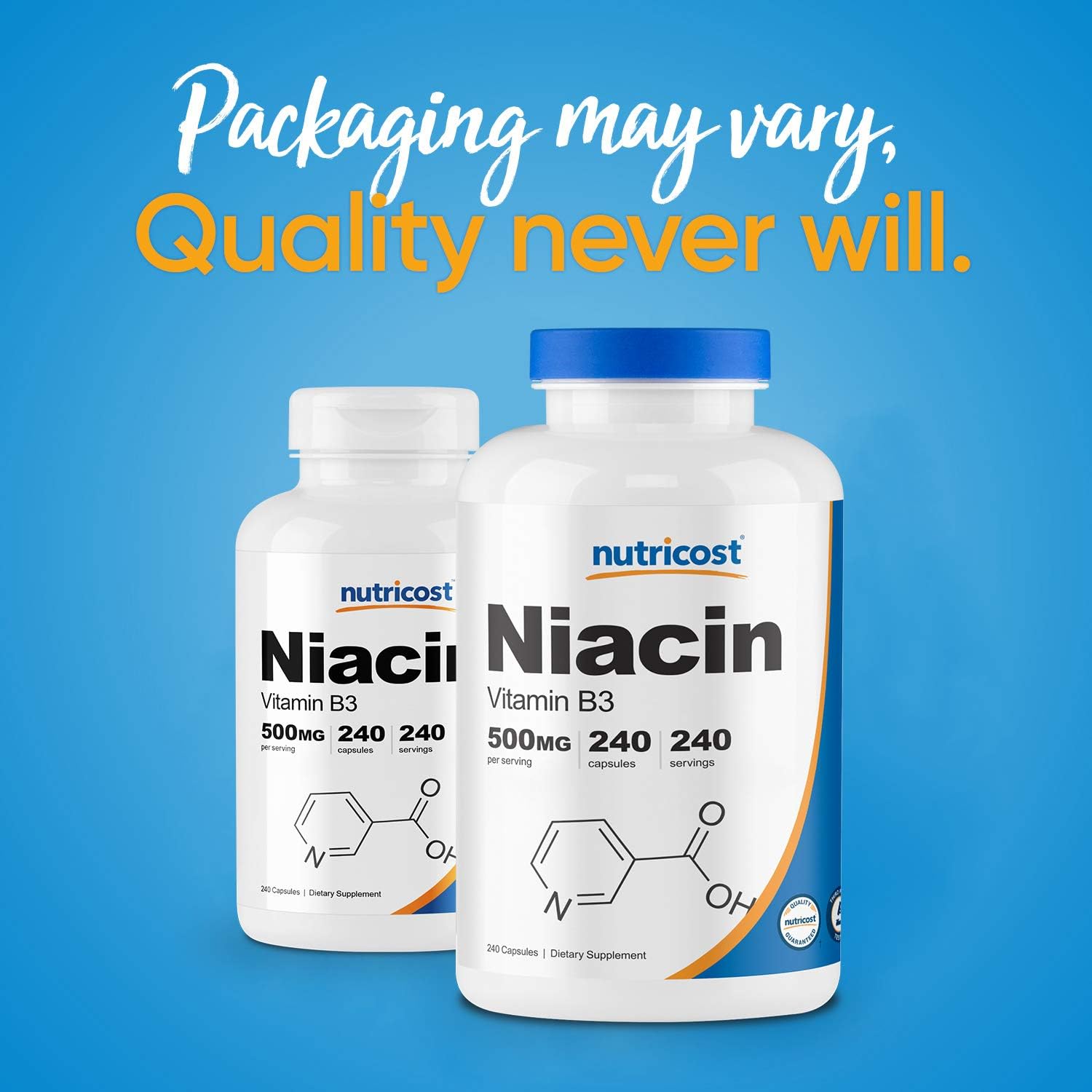 Nutricost Niacin (Vitamin B3) 500mg, 240 Capsules (3 Bottles) – Niacin Flush - görsel 3