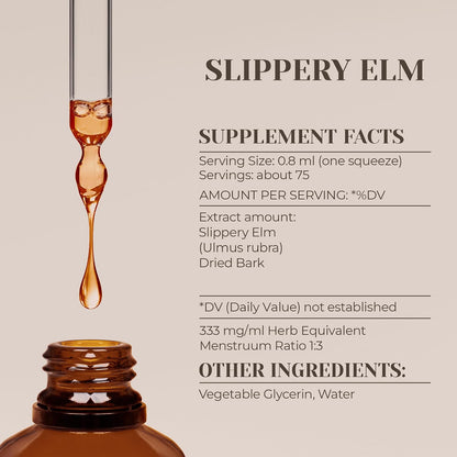 Slippery Elm Alcohol-Free Natural Tincture Extract - Immune System Booster - Liquid Drops (60 mL)