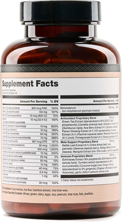 NatureWise Multivitamin for Men - Daily Male Support - Minerals & Herbs for Energy, Performance, Immunity - with Vitamin A, C, D, B-Complex - Soy & Gluten Free, Non-GM - 90 Capsules (45-Day Supply)