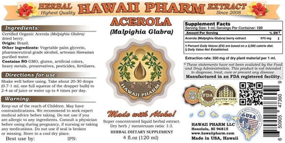 Hawaii Pharm Acerola Liquid Extract – Dried Berry Powder Tincture (15 x 118 mL)