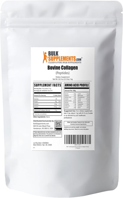 BulkSupplements Collagen Peptides Powder - Hydrolysed Bovine Collagen, 1kg