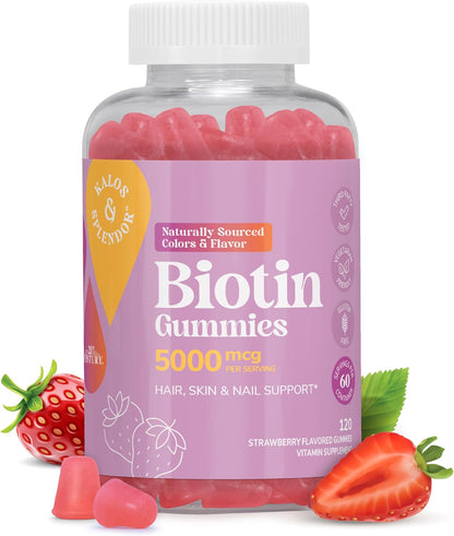 21st Century Biotin Gummies 5000 mcg for Hair Growth, Skin and Nail Health – Vegetarian Strawberry Supplement for Women, 120 Gummies, Gluten free