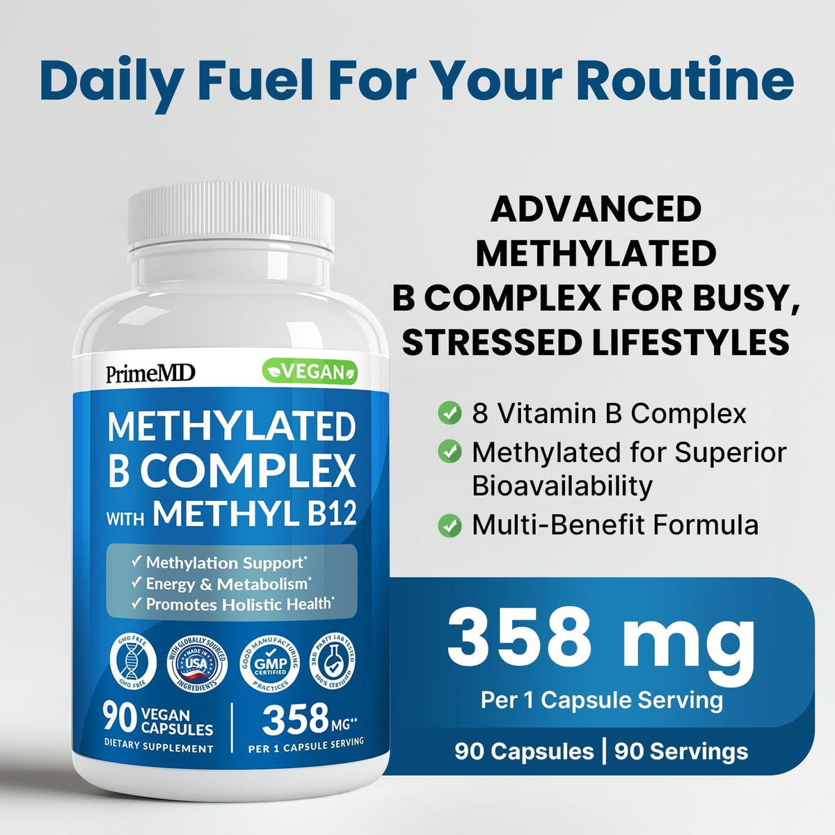 Methylated B Complex with Methylfolate and – Vitamin B2 (Riboflavin) – Aids in energy production and antioxidant – Image 2