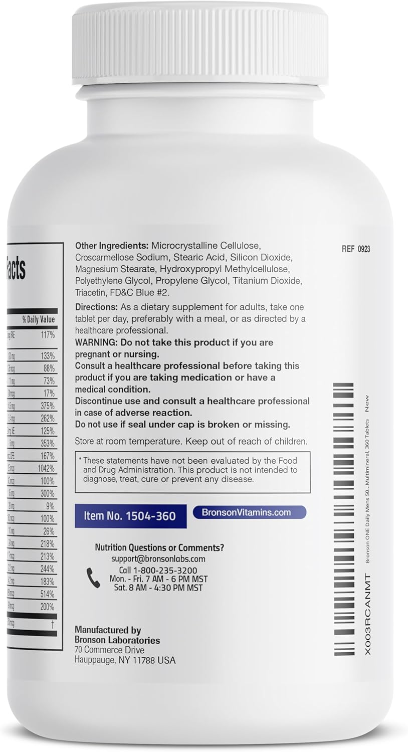 Bronson ONE Daily Men's 50+ Complete Multivitamin Multimineral, 360 Tablets - görsel 7