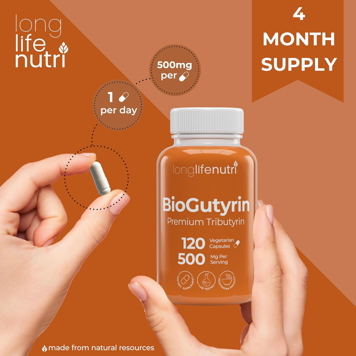 BioGutyrin – Tributyrin 500mg, Postbiotic Supplement for Gut Function & Nutrient Absorption, 120 Vegetarian Capsules – Image 5