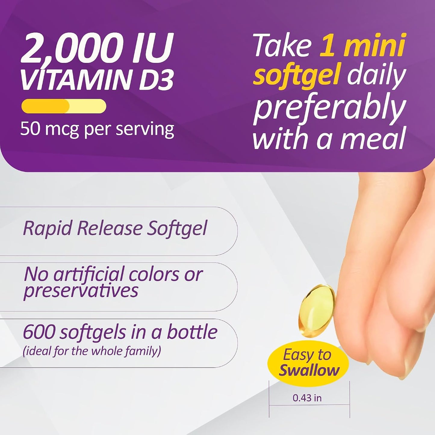 Prati Donaduzzi Vitamin D3 2,000 IU (50 mcg) Soft-gels - 600 Count - görsel 4