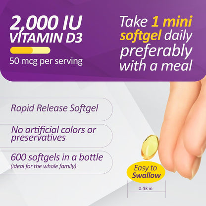 Prati Donaduzzi Vitamin D3 2,000 IU (50 mcg) Soft-gels - 600 Count
