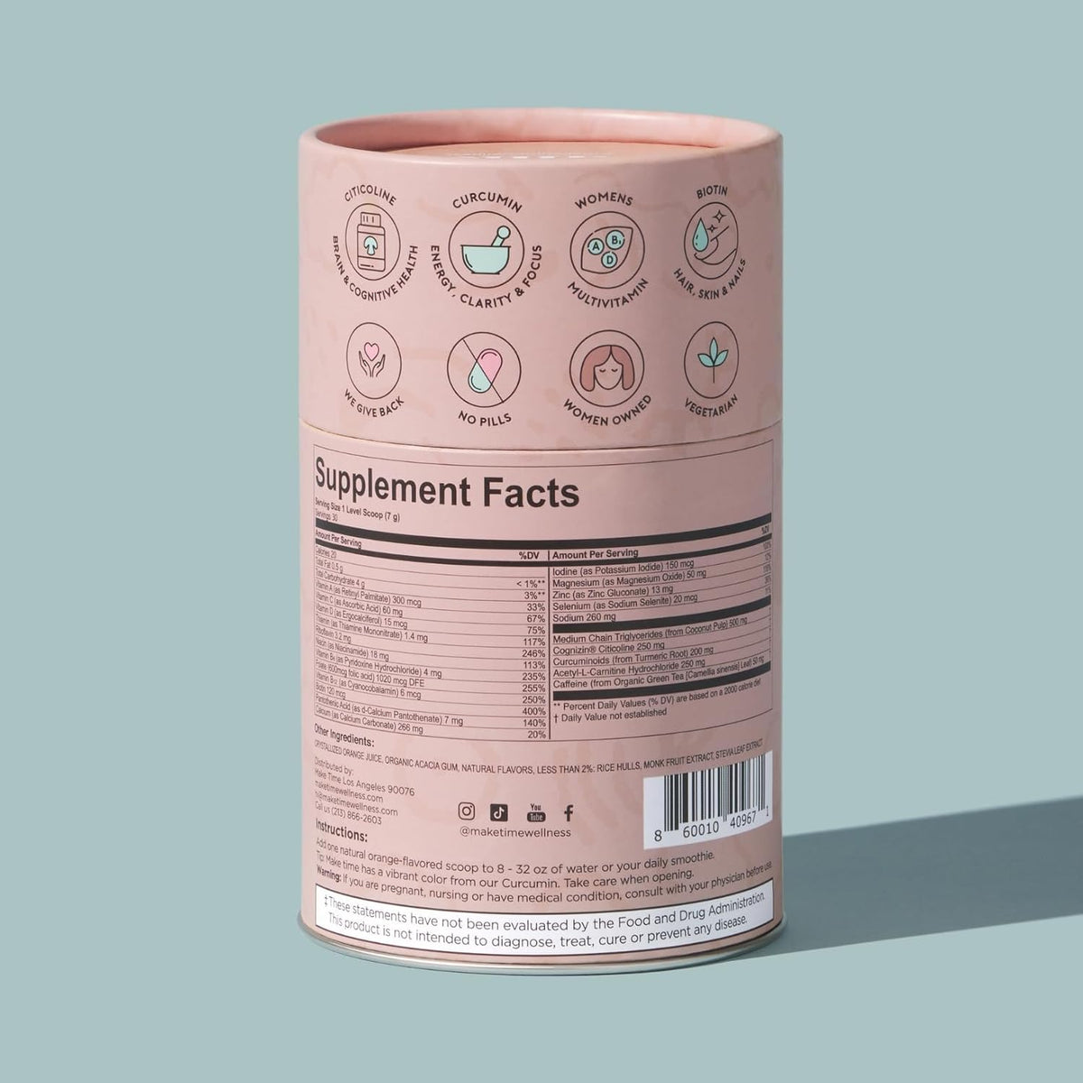 MAKE TIME Brain Health Powder Supplement for – Cognizin® Citicoline : A patented form of citicoline that provides – Image 7