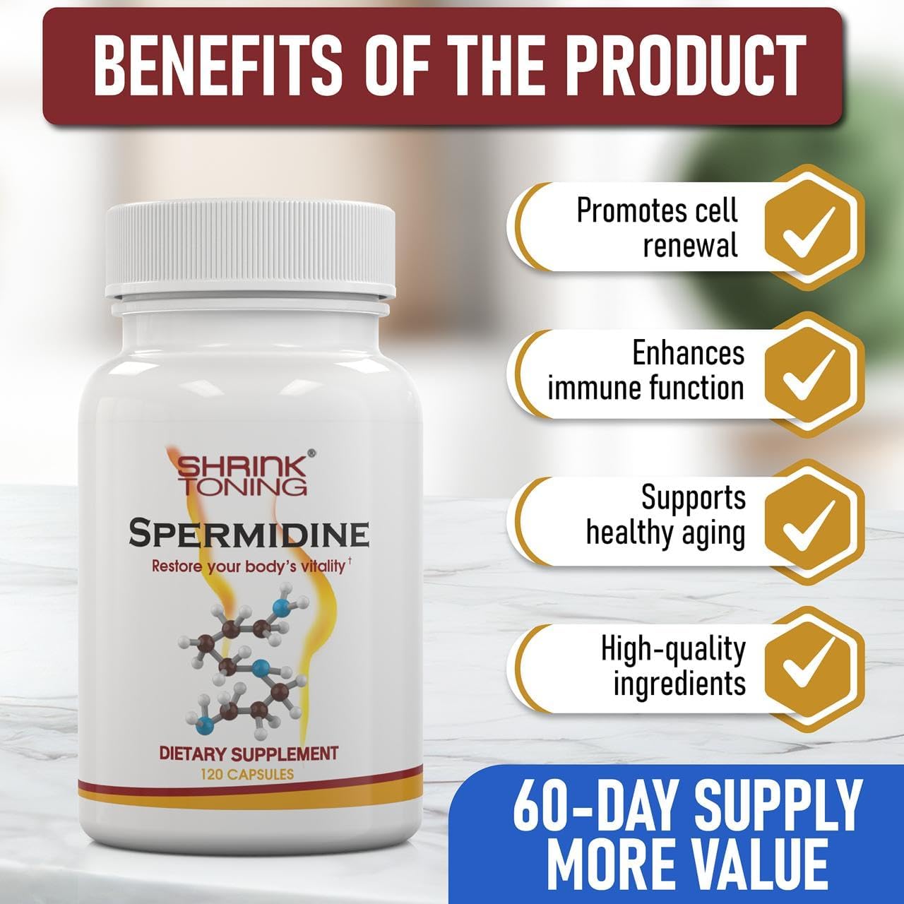 Shrink Spermidine Supplement – Autophagy Support and Healthy Ageing, 120 Vegan Capsules - görsel 4