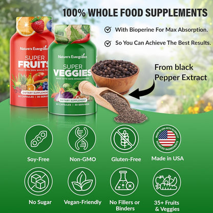 Fruits and Veggies Supplement - Nature's Evergreen - 180 Capsules (Pack of 2)
