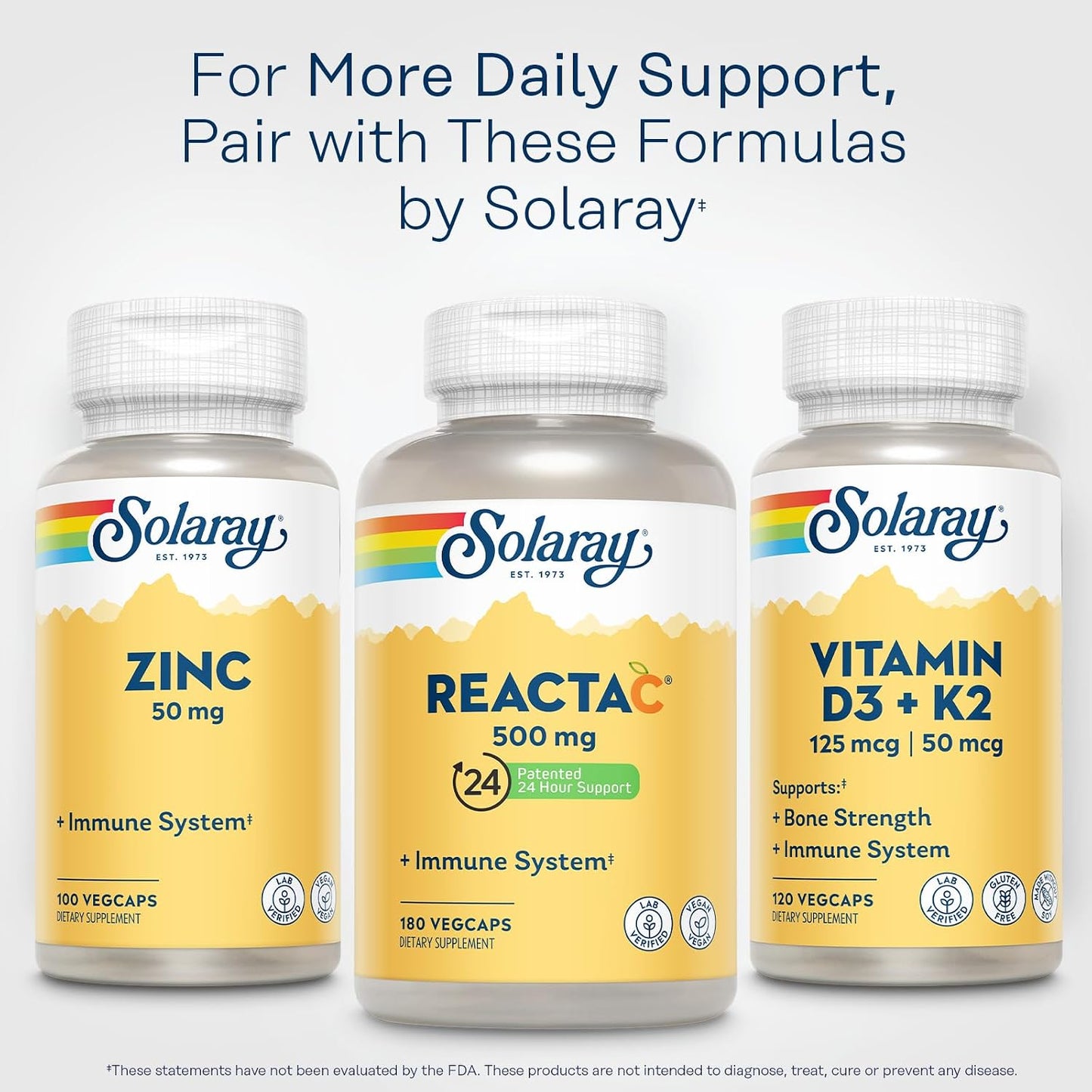 SOLARAY ReactaC Vitamin C 500mg - Patented 24-Hour Immune Support with Bioflavonoids and Rutin - Vegan, 180 Capsules - görsel 6