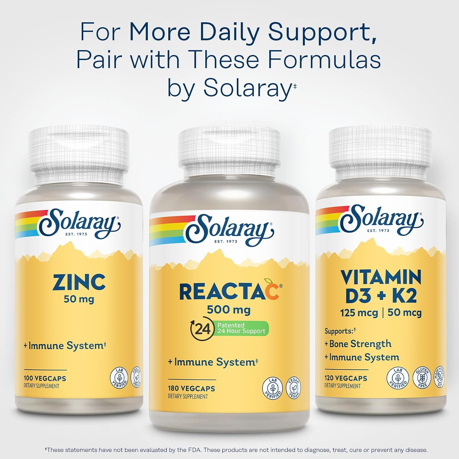SOLARAY ReactaC Vitamin C 500mg - Patented 24-Hour Immune Support with Bioflavonoids and Rutin - Vegan, 180 Capsules - görsel 6