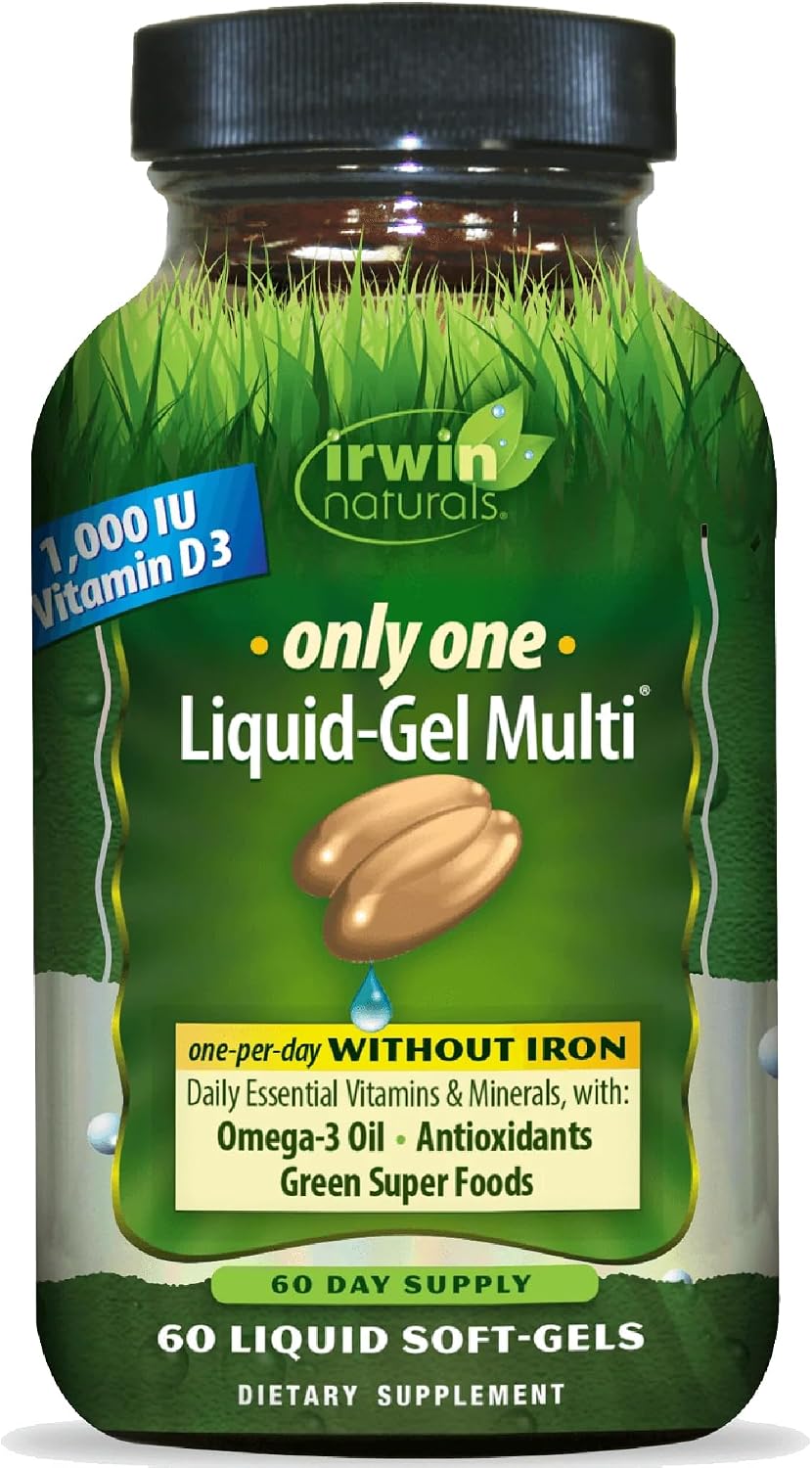 Irwin Naturals Only One Liquid-Gel Multi Without Iron – 60 Liquid Soft-Gels – Daily Essential Nutrient Support - görsel 1