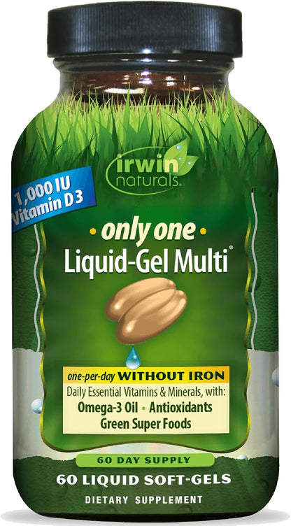 Irwin Naturals Only One Liquid-Gel Multi Without Iron – 60 Liquid Soft-Gels – Daily Essential Nutrient Support