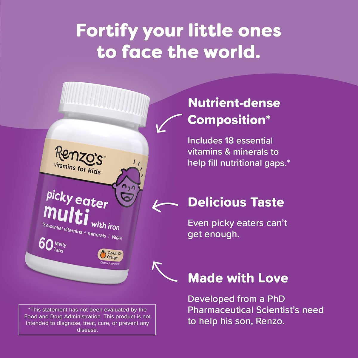 Renzo's Picky Eater Kids Multivitamin with – Vitamin C : Antioxidant that helps immunity and iron absorption. – Image 3