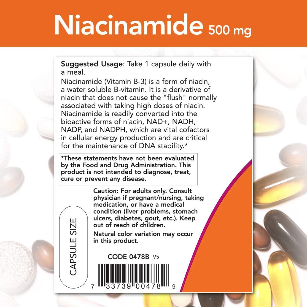 NOW Foods Niacinamide 500mg Vitamin B-3 Capsules, 100 Count (3 Pack) - görsel 3