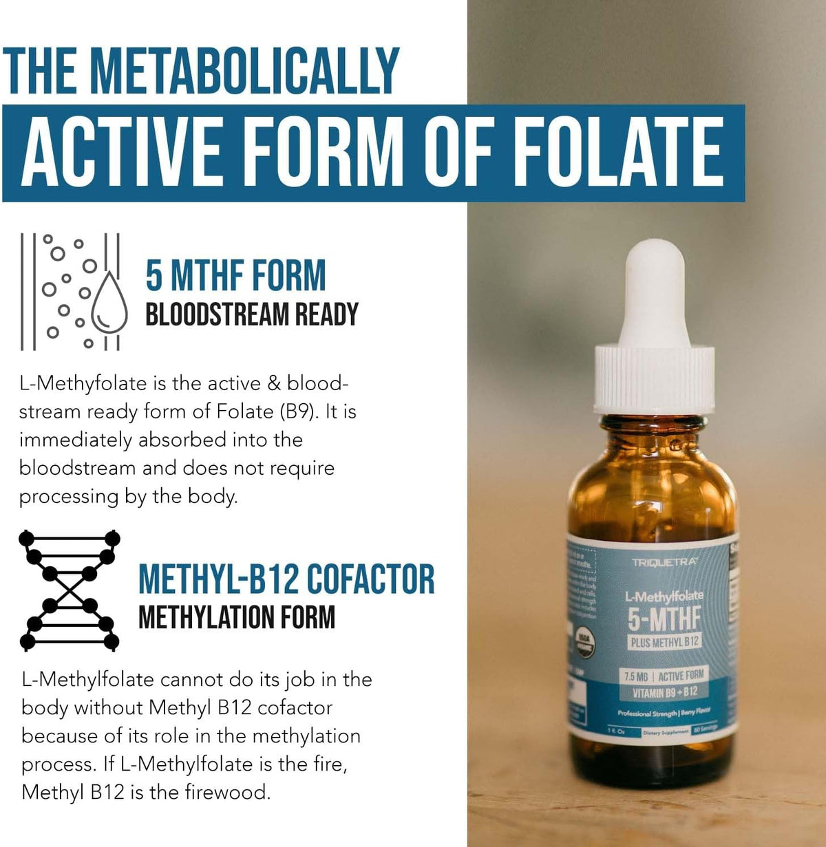 Organic L Methylfolate 7.5 mg Plus Methyl B12 Cofactor - Metabolically Active 5-MTHF Form, Superior Form of Folate - Organic – Image 5