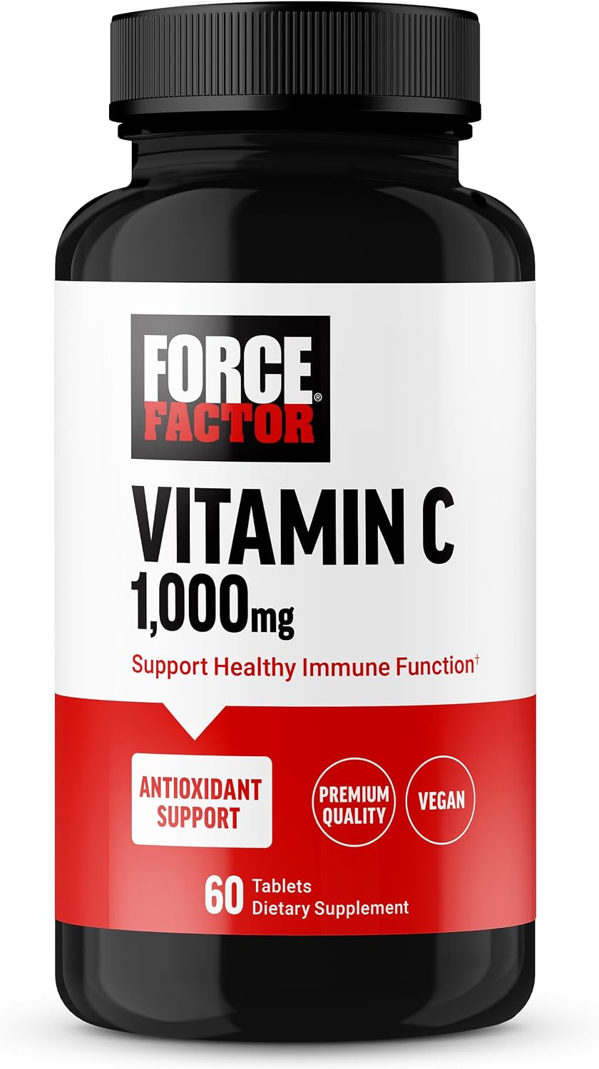 Force Factor Vitamin C 1000mg Immune Support Supplement, Vitamin C Supplement Immunity Vitamins Plus Antioxidant Support, Premium Quality, Vegan, 60 Vitamin C Tablets - görsel 1