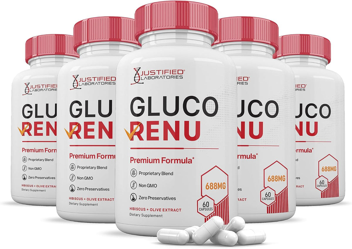 (5 Pack) Gluco Renu 688 mg Glyco Support – Hawthorn (Crataegus spp.): Traditionally used to support cardiovascular – Image 1