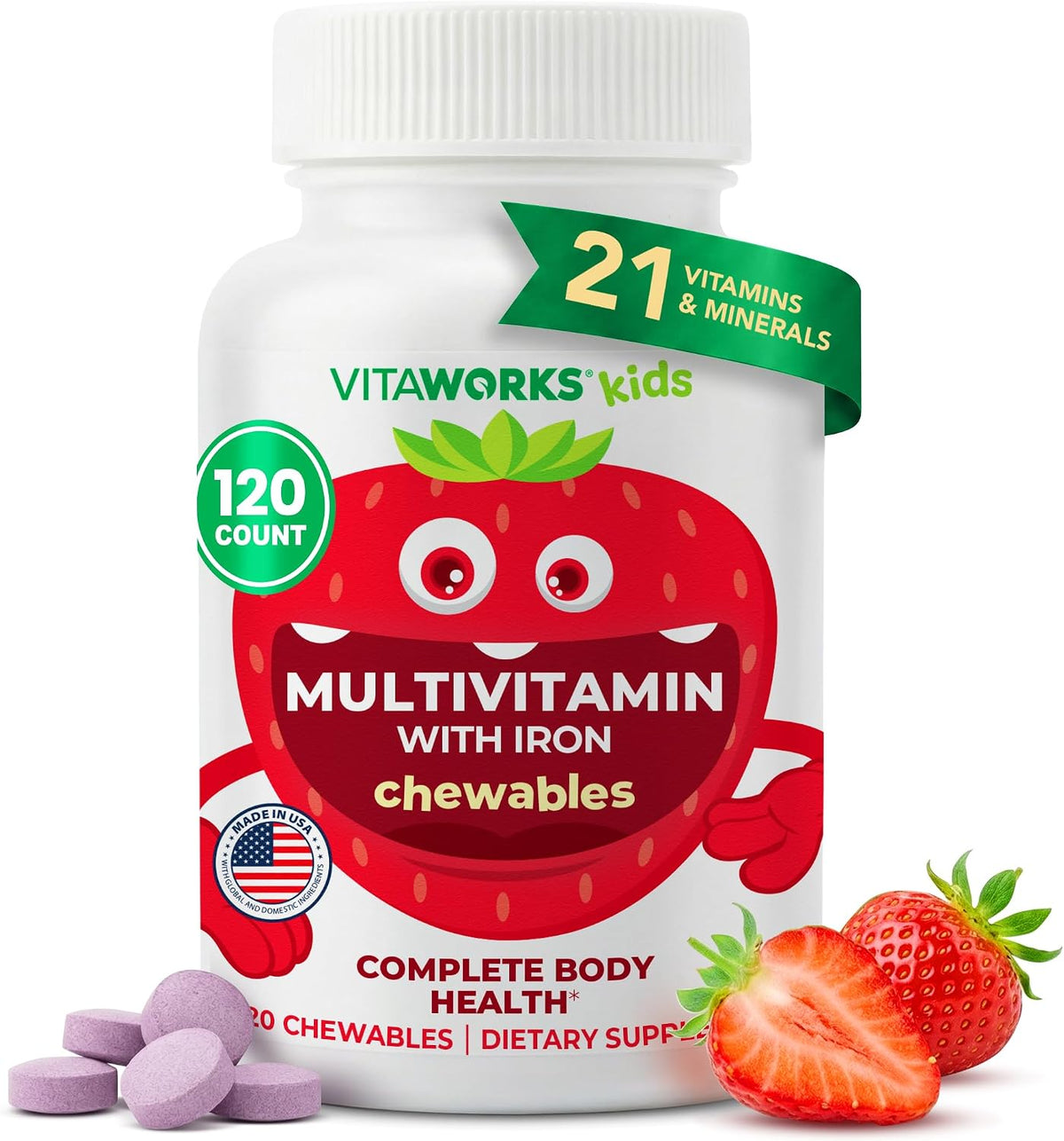 Kids Multivitamin with Iron & Minerals Chewable Tablets - Mixed Fruit Flavour - 120 Count – Image 1