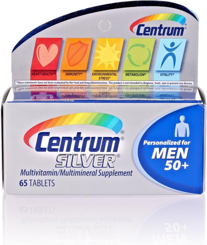 (2 Pack) Centrum Silver Men 50+ Multivitamin, 65 Tablets Each
