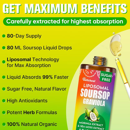 Soursop Multivitamin Liquid Drops – 10 in 1 with Leaf Extract & Sea Moss, 80 mL (80-Day Supply)