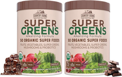 Country Farms Super Greens Natural Flavour – Organic Superfood Powder with Fibre, Mushrooms & Probiotics (60 Servings, 900g)