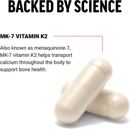 Force Factor MK-7 Vitamin K2 100mcg, Bone Support, Heart Health, Bioavailable, Vegan, Non-GM, 60 Vegetable Capsules