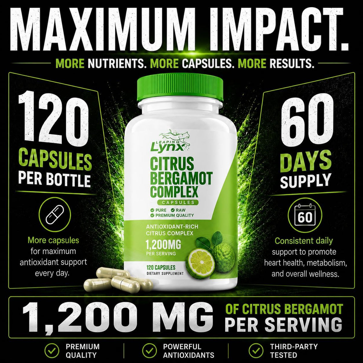 Leaping Lynx Citrus Bergamot 1200 mg – Heart – Promotes circulatory wellbeing – By supporting healthy blood vessel – Image 3