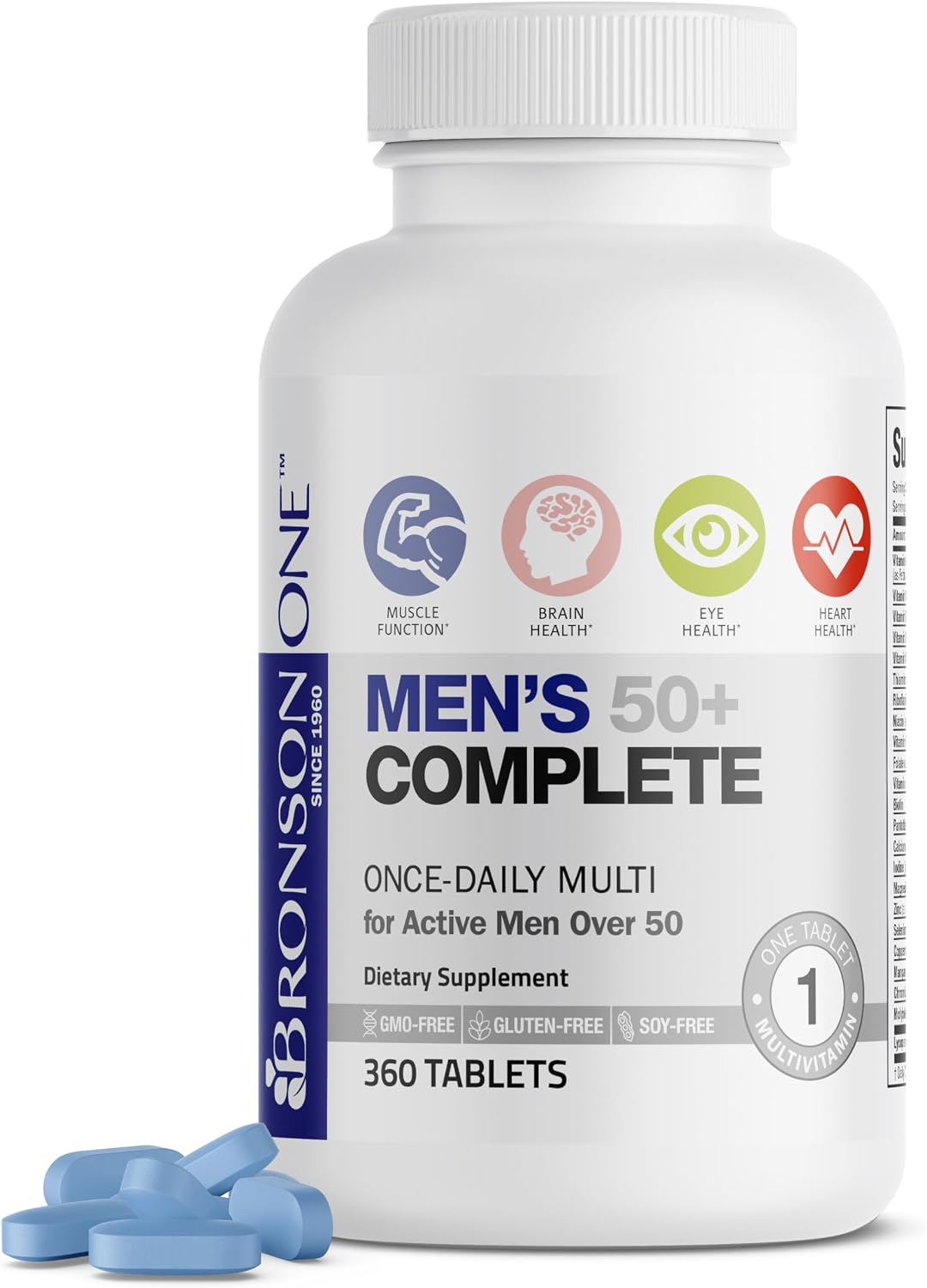 Bronson ONE Daily Men's 50+ Complete Multivitamin Multimineral, 360 Tablets - görsel 1