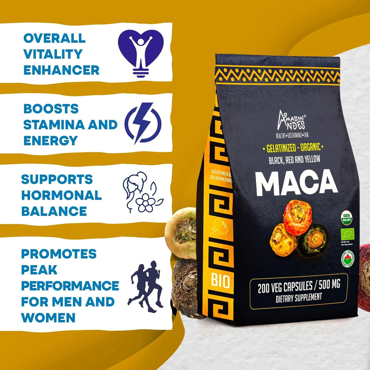 Premium Black, Red & Yellow Maca Capsules – – Adaptogenic Support: As an adaptogen, maca may help the body adapt – Image 4