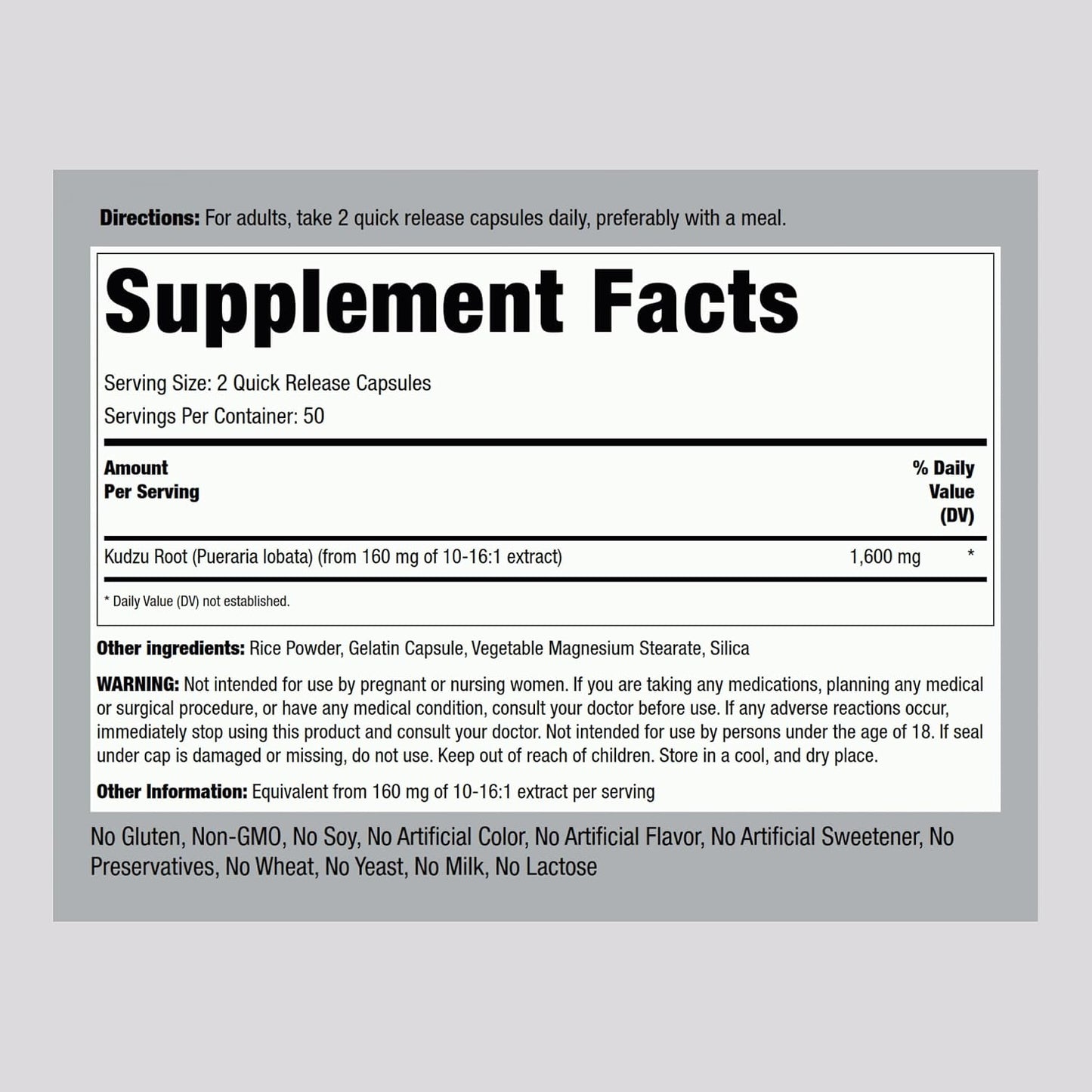 Piping Rock Kudzu Root Capsules | 100 Count | Extract Capsules | Non-GM, Gluten free Supplement - görsel 2