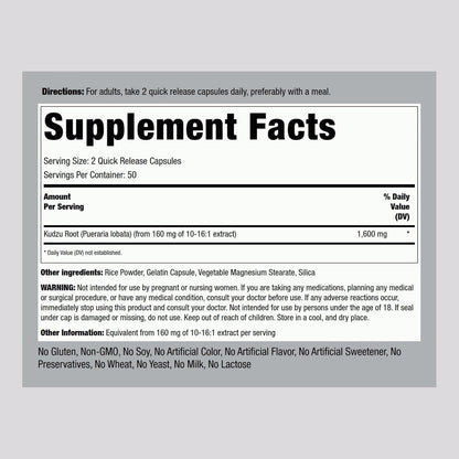 Piping Rock Kudzu Root Capsules | 100 Count | Extract Capsules | Non-GM, Gluten free Supplement