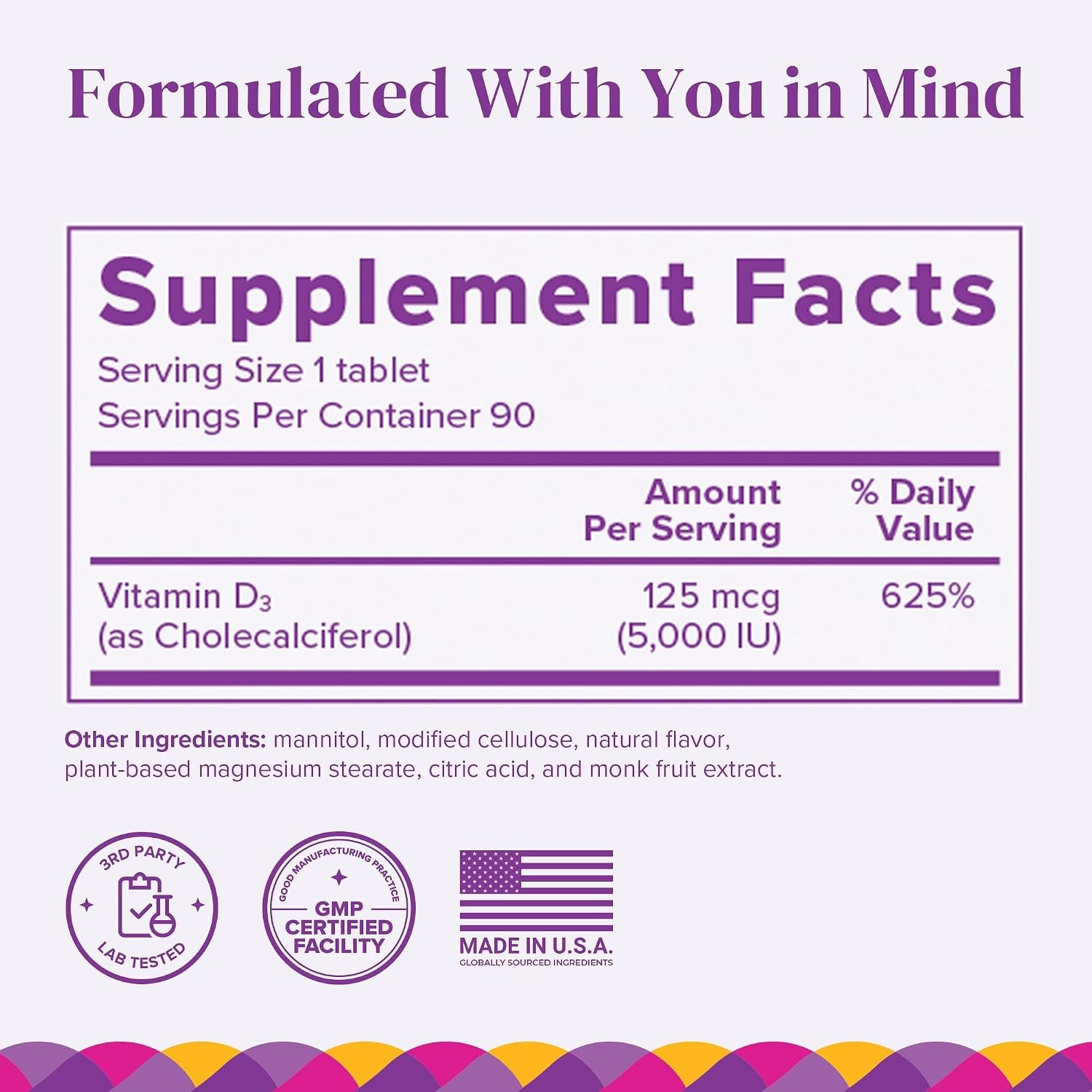 BariMelts Vitamin D3 5000 IU, 90 Fast-Dissolving Tablets (3-Month Supply), Bariatric Vitamins for Women, Natural Apple Flavour - görsel 2