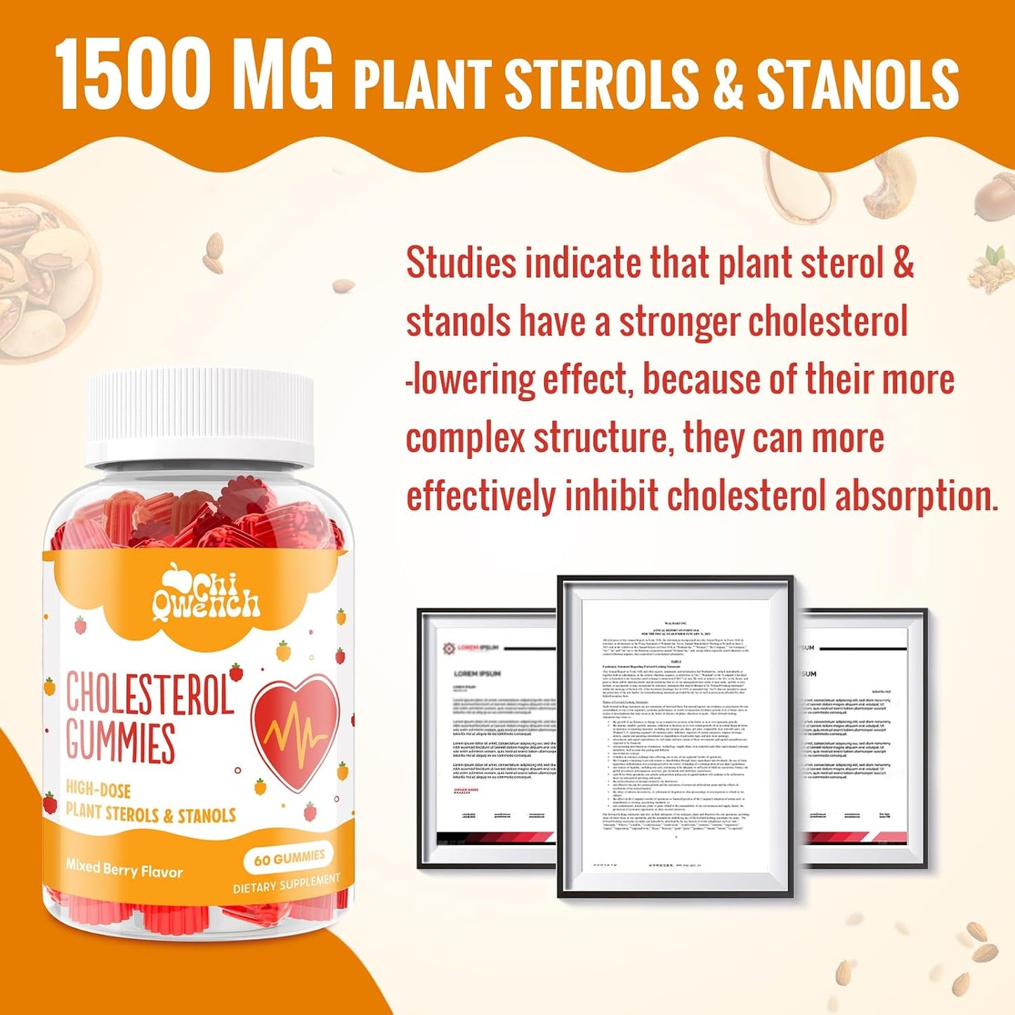 ChiQwench Cholesterol Support Gummies - 1500mg Plant Sterols & Stanols, Mixed Berry, 120 Count - görsel 4
