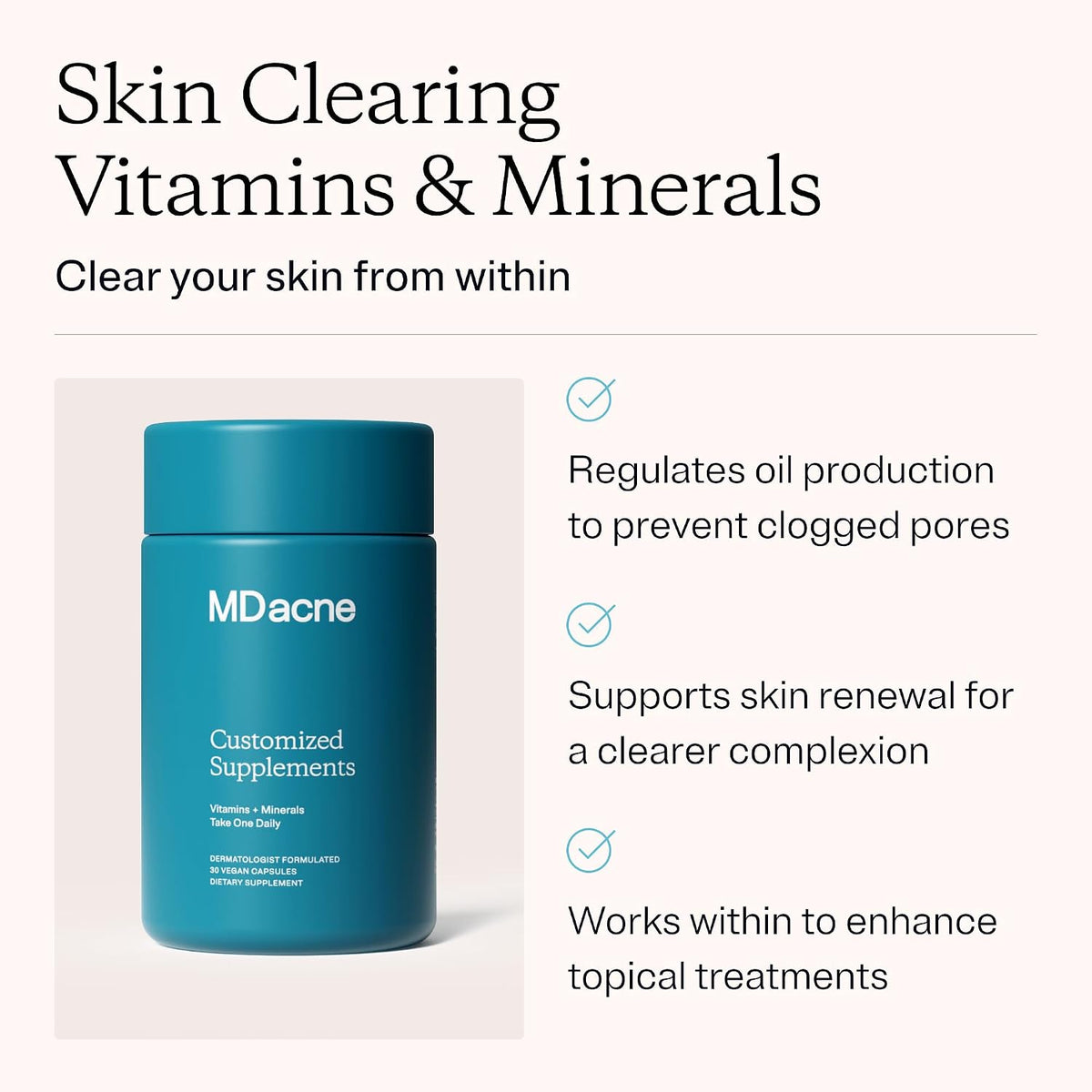 MDacne Vitamins and Minerals Skin Clearing – Those looking for a vegan, dermatologist-formulated supplement that – Image 2