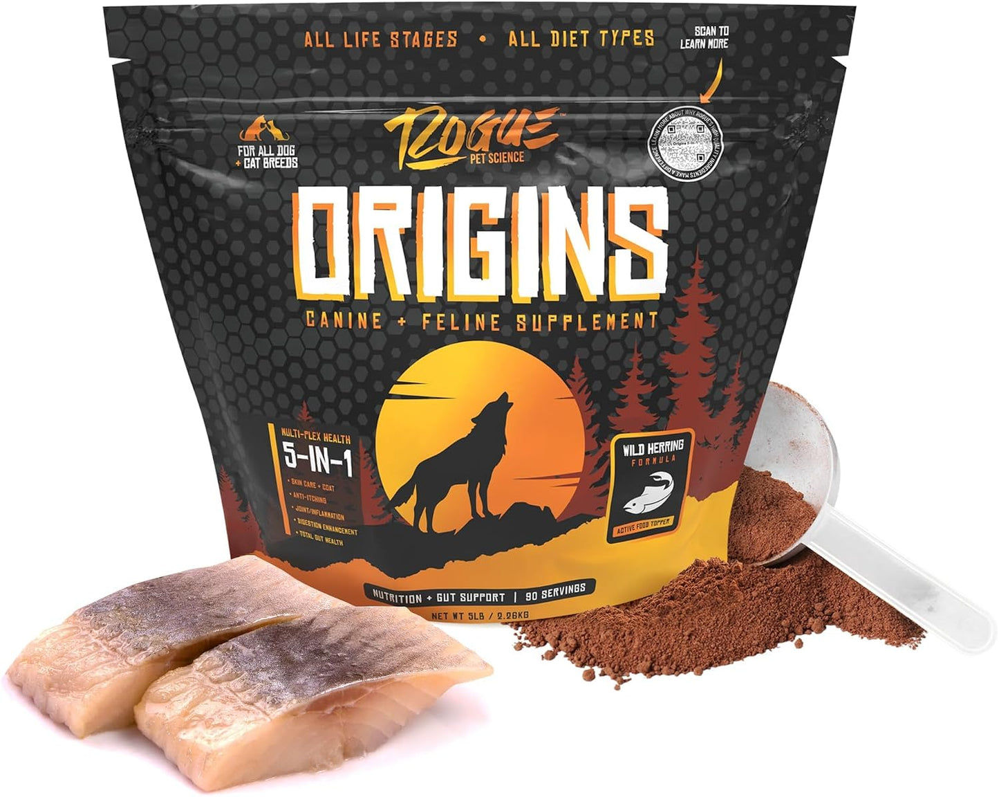 Origins 5-in-1 Dog Supplement - Powdered Food Topper with Natural Omega 3 Fish Oil (2.27 kg) - görsel 1