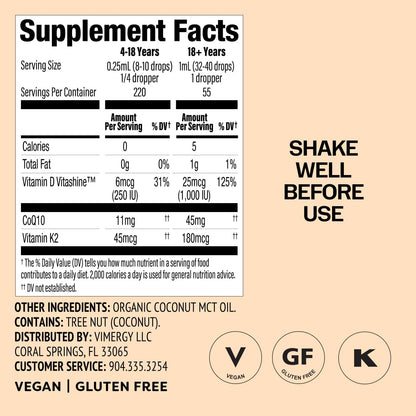 Vimergy Brain Body Recharge – Vitamin D3, K2 & CoQ10 Liquid Supplement (55mL) – Image 4