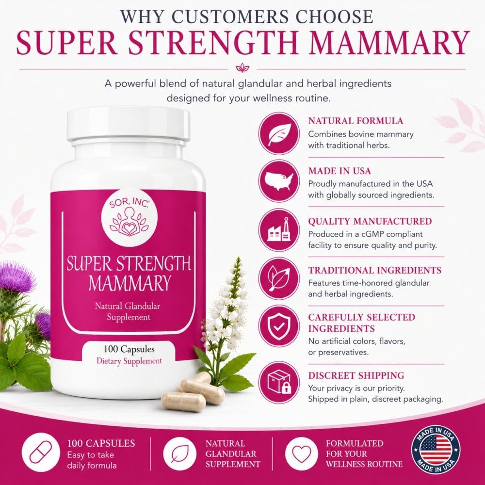 Super Strength Mammary Natural Breast Enhancement Formula – Bovine Mammary Glandular, 100 Capsules - görsel 5