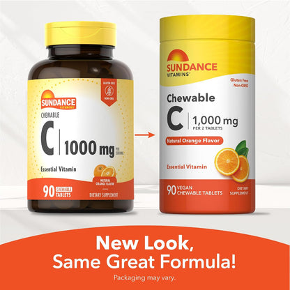Sundance Chewable Vitamin C 1000mg | 90 Tablets | Natural Orange Flavour | Vegan, Non-GM & Gluten free Supplement